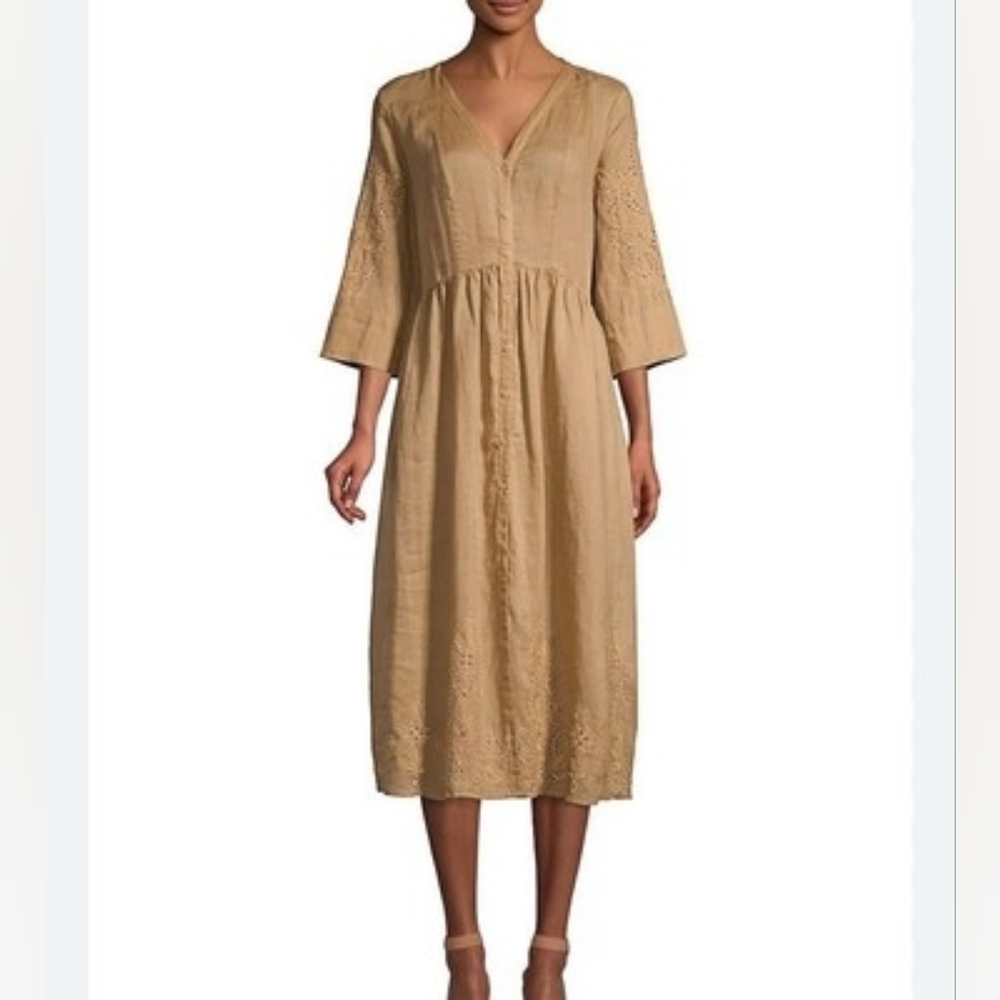 Johnny Was Jade Inbar Eyelet Cottagecore Farmhouse Prairie Midi Dress Size Small